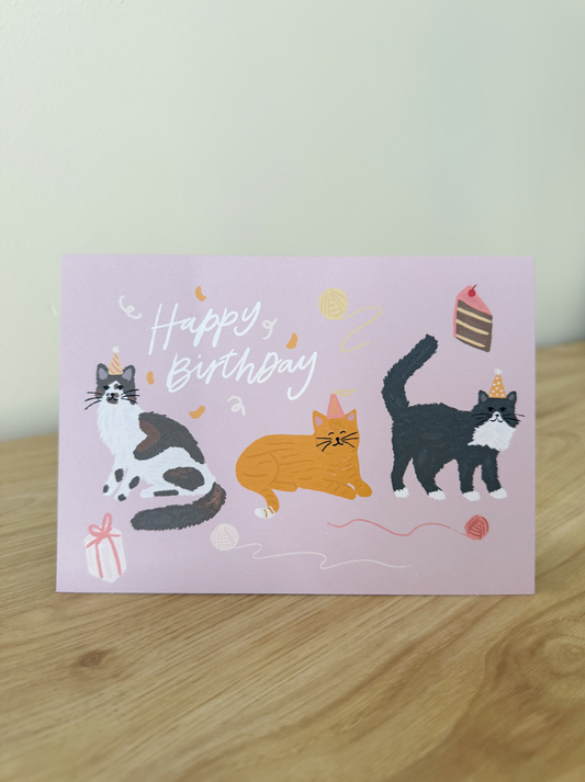 Cats with Party Hats Birthday Card