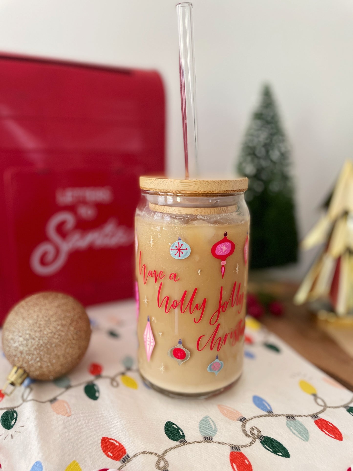 Holly Jolly Christmas Glass Cup